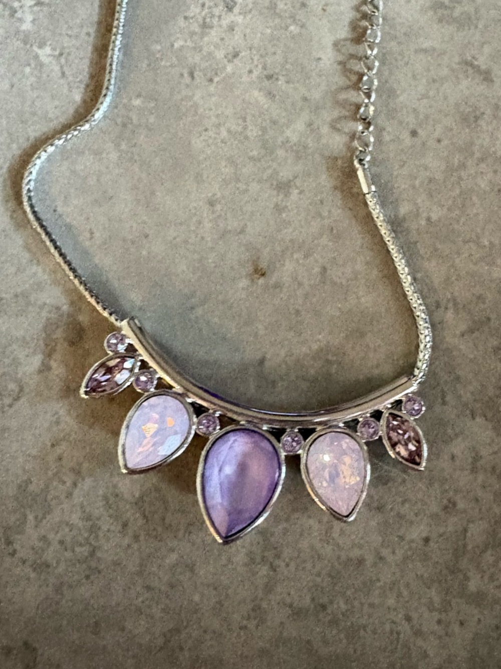 Lavender Teardrop Pendant Necklace - Silver Tone Women’s Jewelry